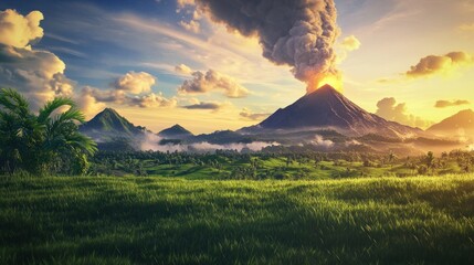 Fototapeta premium Volcanic Eruption in a Tropical Landscape