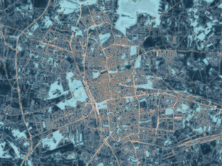 Painterly Style City Map of Lodz, Poland in a Blue Color Scheme.