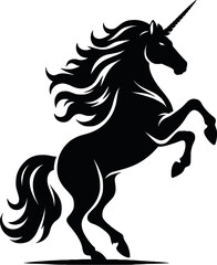 Fototapeta premium Unicorn rearing Vector Black Silhouette Design For T-Shirt
