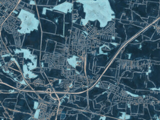 Painterly Style City Map of Piekary Slaskie, Poland in a Blue Color Scheme.