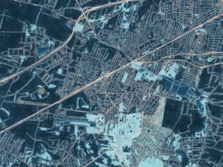 Painterly Style City Map of Pruszkow, Poland in a Blue Color Scheme.