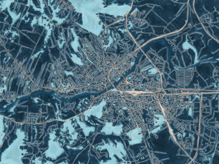 Painterly Style City Map of Przemysl, Poland in a Blue Color Scheme.