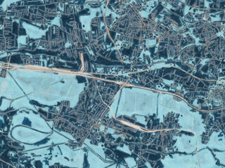 Painterly Style City Map of Ruda Slaska, Poland in a Blue Color Scheme.