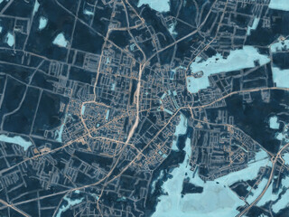 Painterly Style City Map of Slupsk, Poland in a Blue Color Scheme.