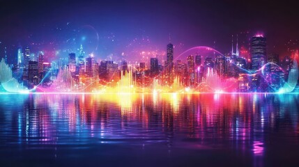 Fototapeta premium Neon Cityscape Reflection