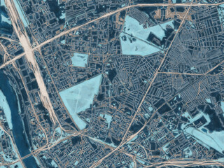 Painterly Style City Map of Targowek, Poland in a Blue Color Scheme.