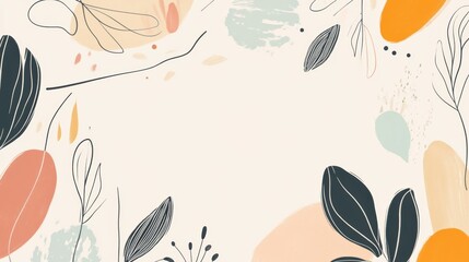 Fototapeta premium The artwork showcases minimalist doodles of leaves, flowers, and various nature elements creatively arranged for aesthetic appeal. Generative AI