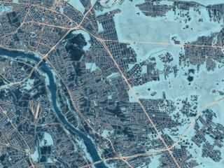 Painterly Style City Map of Wawer, Poland in a Blue Color Scheme.