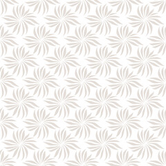 Simple beige and white floral seamless pattern. Abstract vector background with flower silhouettes, leaves, petals, repeat tiles. Elegant subtle botanical ornament texture. Repeated minimal design