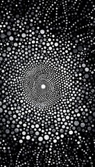 Abstract background with white dots in a spiral pattern on black.