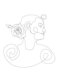 Elegant Line Art of Woman with Rose - Modern Minimalist Portrait