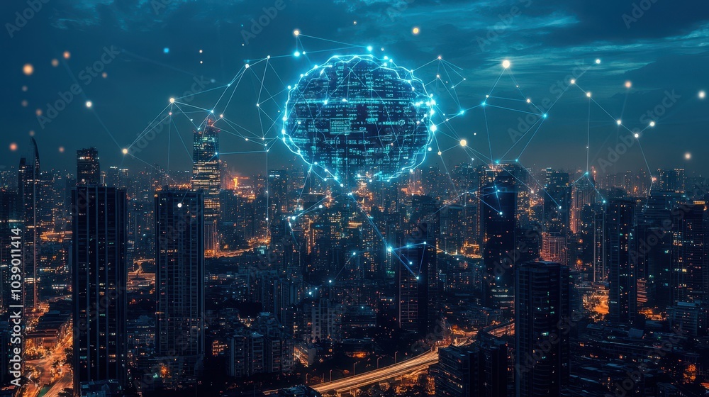 Poster ai driven smart city governance depicted an abstract design where artificial intelligence analyzes c