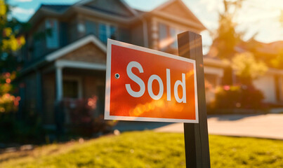 A Sold sign in front of the house. Real Estate Sold property.