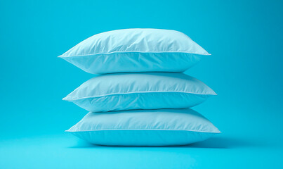 A stack of pillows on a light blue background