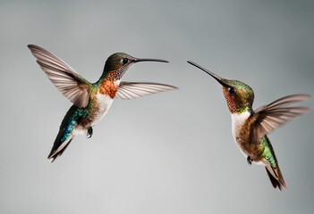 Fototapeta premium Beautiful collection set of diffrent hummingbird birds in flight isolated on white or transparent
