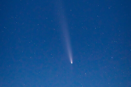 Comet with tail. Comet С 2023 A3 Tsuchinshan Atlas. Astronomy, astro photography. Night sky with stars and planets. Deep space. Astrology or Astronomy science. Real astro photo high resolution. US USA
