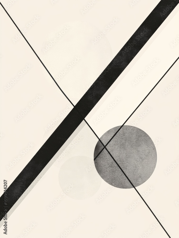 Aufkleber Intersecting black lines create a striking pattern with circles of different sizes set against a soft light backdrop. Generative AI