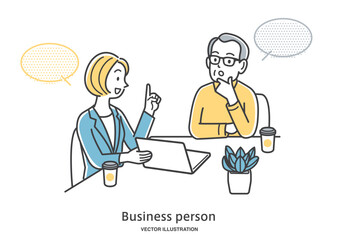 女性のアドバイザーに相談する年配の男性