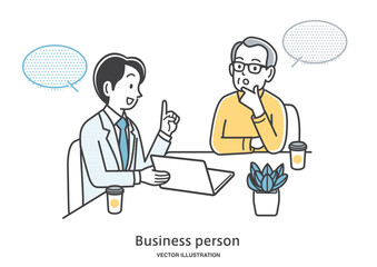 男性のアドバイザーに相談する年配の男性