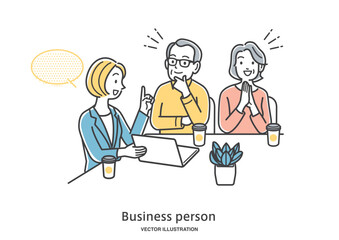 女性のアドバイザーに相談する年配の夫婦
