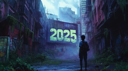 Obraz premium Futuristic City Landscape with 2025 Projection