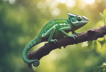 Obraz premium Green chameleon Chamaeleo calyptratus