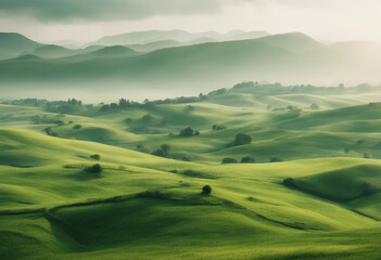 Naklejka premium Green hills panorama landscape isolated on white or transparent