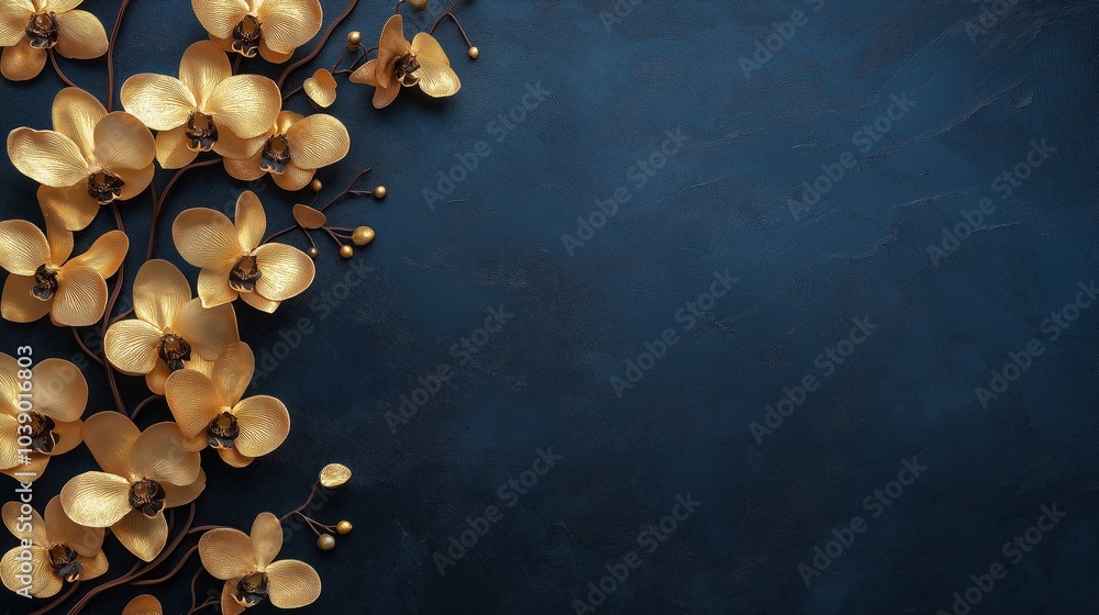 Poster a gold flower arrangement on a blue background