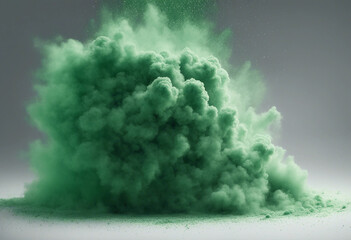 Green powder pulver explosion isolated on white or transparent