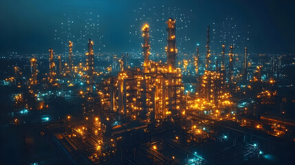 Fototapeta premium Industrial Complex Night 3D Illustration