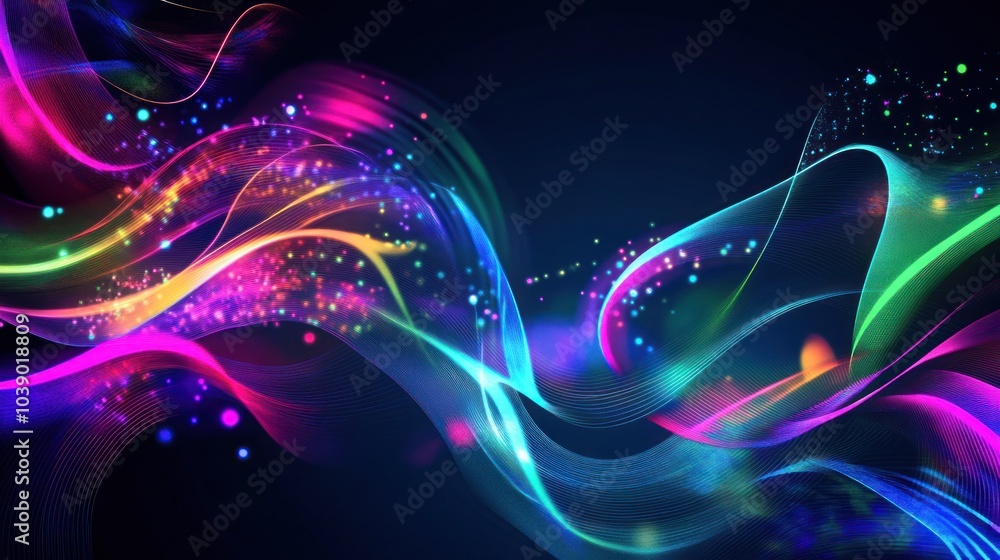 Poster abstract colorful waves with sparkles