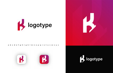 Sporty futuristic angular logo. Sharp geometric dynamic edges letter k. Minimalist innovative emblem for tech, game app, music, sport, design agency, digital space identity. Vector illustration