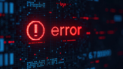System error warning message displaying on screen. Cybersecurity concept with hacking attack or computer virus.