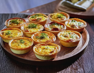 tray full of hot mini quiche hors d'oeuvre AI