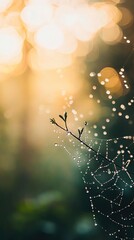 Fototapeta premium A macro shot of a leaf with droplets of water on its surface, surrounded by a blurry background of the surrounding foliage