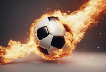 Naklejka premium Soccer ball flying with burning fire flame isolated on white