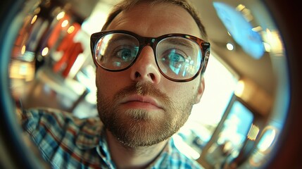 Obraz premium Person with Glasses in Unique Perspective