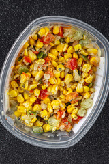 salad corn tasty food snack dishf resh gourmet food background on the table rustic food top view copy space top view Vegetarian and vegan food