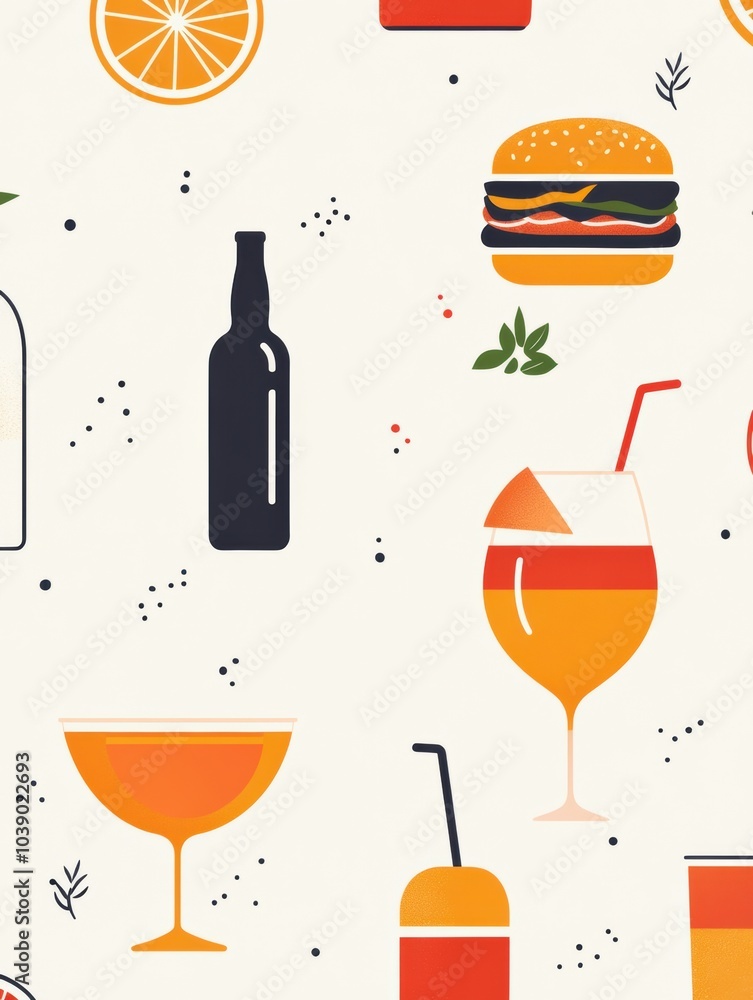 Aufkleber a vibrant setting showcases an array of refreshing drinks paired with delicious burgers, perfect for