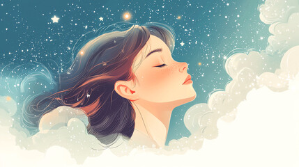 Dreamy Woman's Face with Abstract Elements