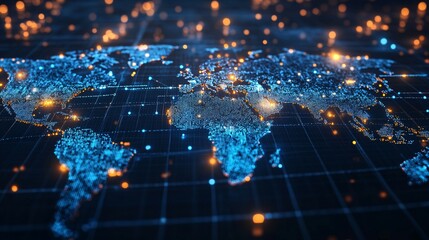 Fototapeta premium A Digital Representation of the World with Glowing Points and Lines