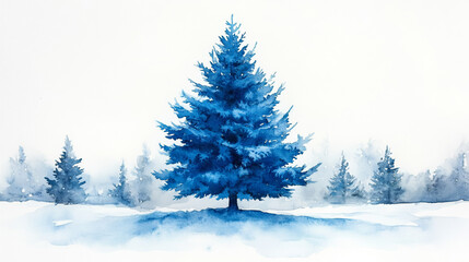 Obraz premium Watercolor Painted Christmas Tree close-up hand-drawn image