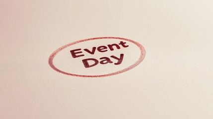 Red stamp marking an important event day on paper in a subtle office setting during the afternoon light