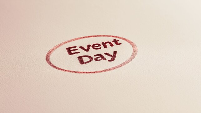 Red stamp marking an important event day on paper in a subtle office setting during the afternoon light