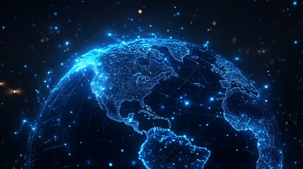 A Digital Representation of Earth with Glowing Blue Lines and Dots