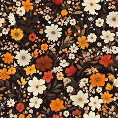 floral vector repeating pattern wildflowers in autumn colors
