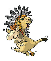 Funny prairie dog hobby horsing in big warbonnet 