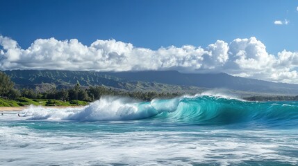 Naklejka premium Ocean Wave Crashing on Shore