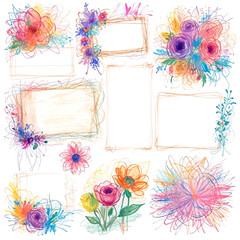 Creative floral doodle frames set. Handdrawn frames and borders for cards, banners and invitations