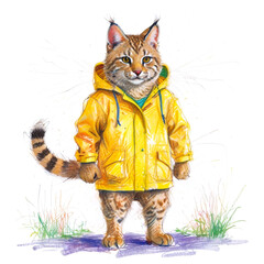 Cool animal in yellow raincoat - Creative concept for advertising, watercolor illustration isolated on white background